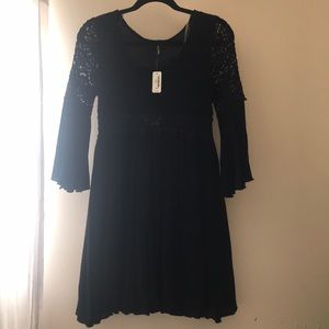 Black boho gauzy dress with bell sleeves